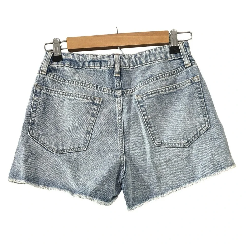 Gap Girls High Rise Adjustable Waist Denim Shorts Distressed Frayed Hem Size 14